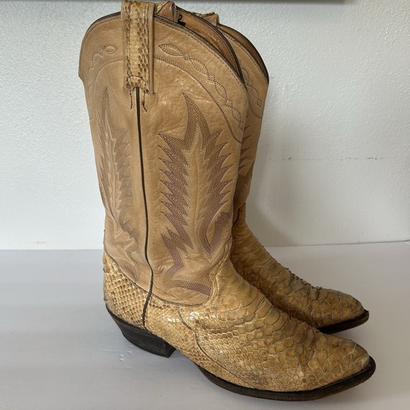 Tony Lama Other - Tony Lama Snakeskin Cowboy Boots Mens 9.5 D Tan Good Exotic Leather Western 8721